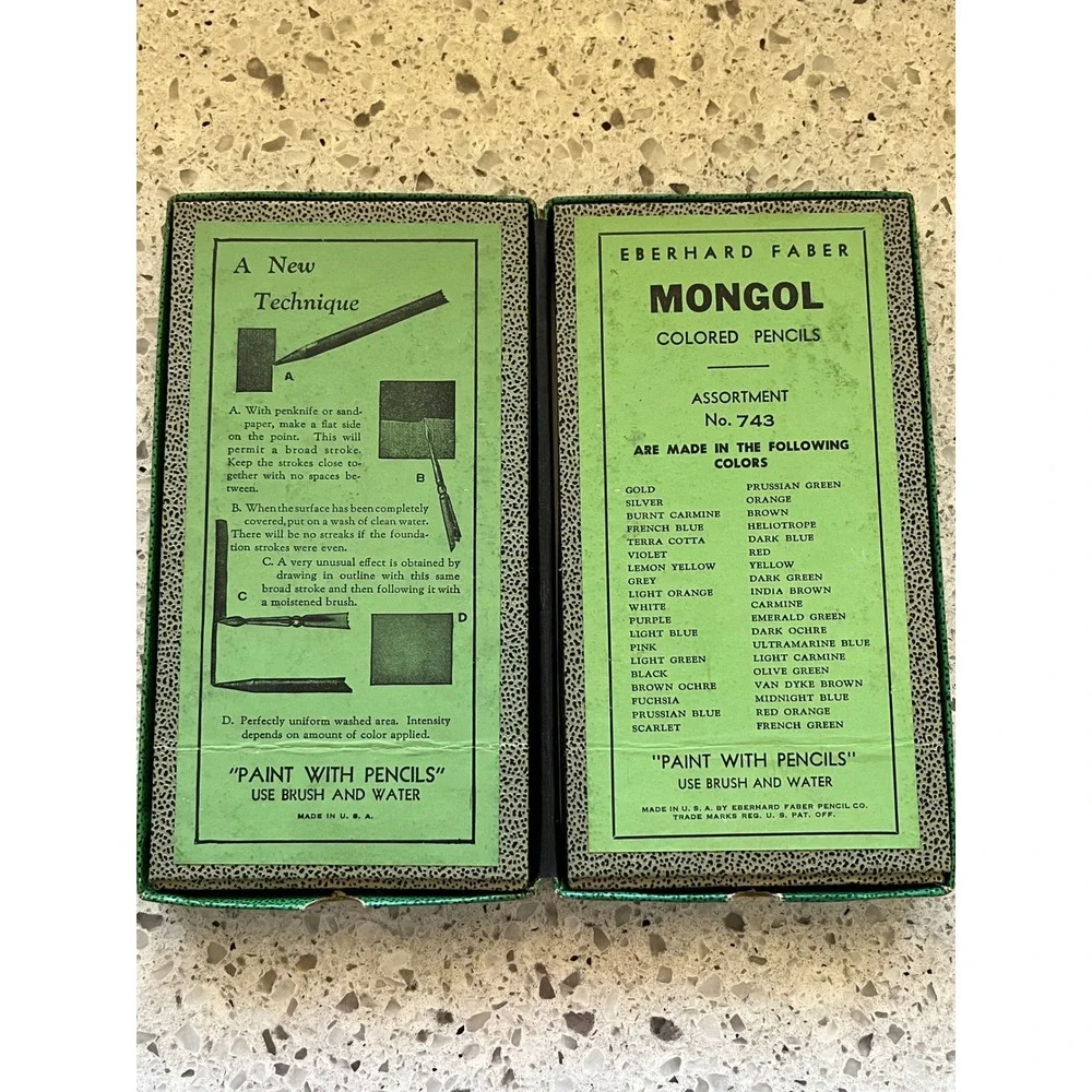 Vintage Eberhard Faber Mongo Colored Pencils Assortment 743 1950 USA Box